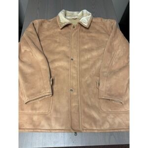 Vintage XLD Mens 4XL Suede Shearling Faux Fur Lined Rancher Barn Coat Jacket Tan